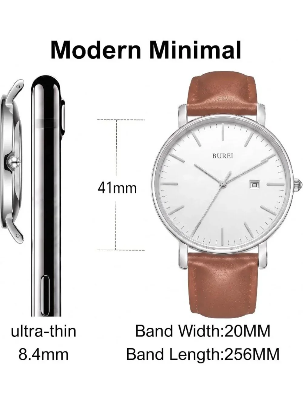 Men's Silver Brown Ultra Thin Minimalist Analog Waterproof Casual Wrist Watch